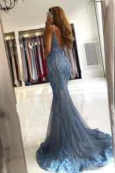 Vestido de noche elegante de sirena con escote en V